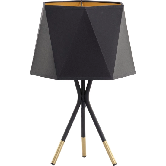 Lampa stołowa z geometrycznym abażurem i czarno-złotymi nóżkami