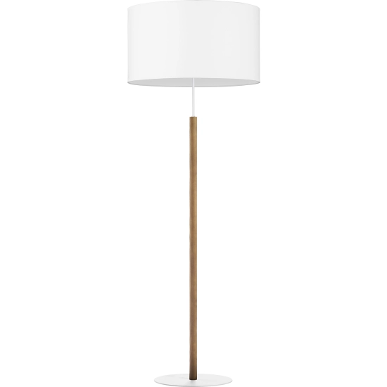 Lampa podłogowa z sosnową nogą i białym abażurem, w stylu skandynawskim