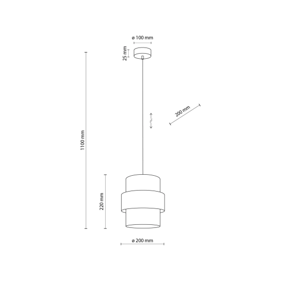 Wąska, czarna lampa wisząca do nowoczesnej sypialni, abażur ⌀20cm