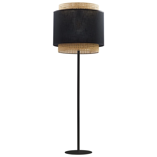 Wysoka lampa podłogowa ze słomkowo-czarnym abażurem, do salonu