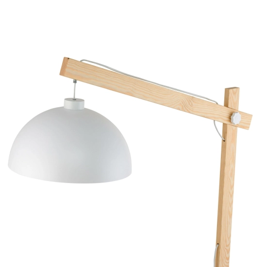 Designerska, drewniana lampa podłogowa z regulowanym ramieniem