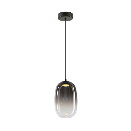Czarna lampa wisząca LED z podłużnym, szklanym kloszem