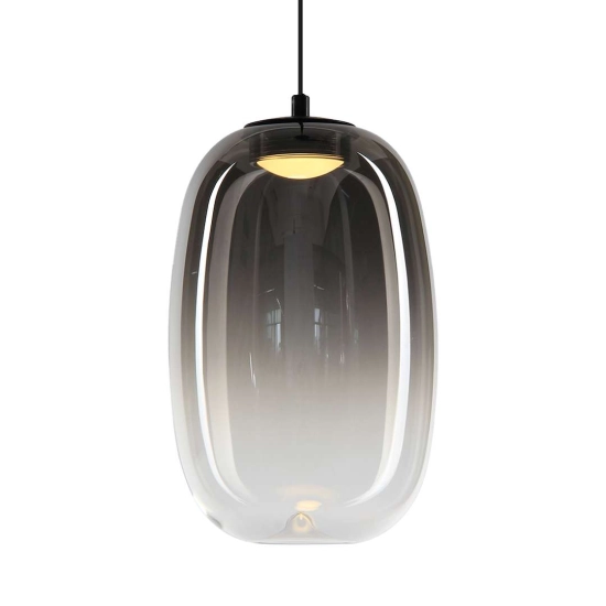 Czarna lampa wisząca LED z podłużnym, szklanym kloszem
