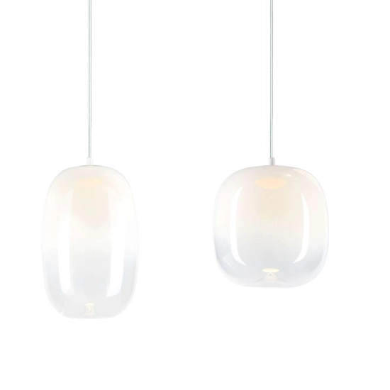 Lampa wisząca LED, cztery zwisy z kloszami w kolorze białym