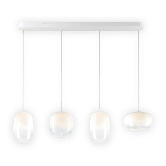 Lampa wisząca LED, cztery zwisy z kloszami w kolorze białym