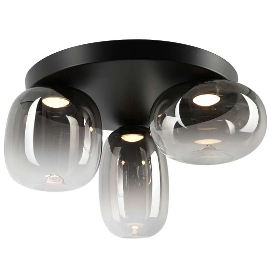 Lampa sufitowa LED z trzema kloszami na czarnej podsufitce