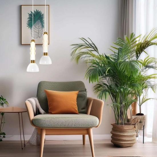 Lampa wisząca LED do eleganckiej sypialni, złota podsufitka