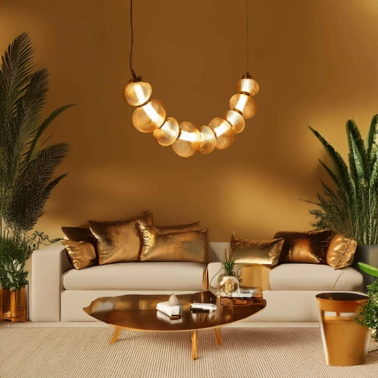 Designerska lampa wisząca LED w kolorze złotym do salonu