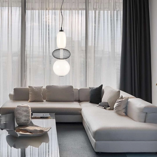 Biało-czarna lampa wisząca LED w stylu nowoczesnym do salonu