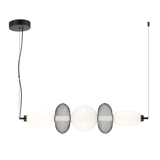 Gustowna lampa wisząca LED o podłużnej formie, biało-czarna
