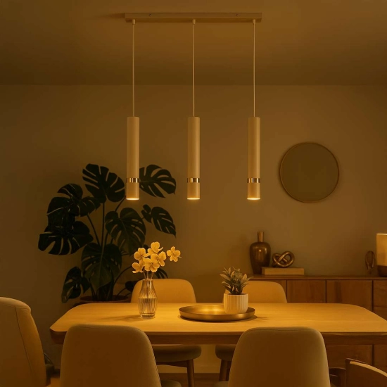 Lampa wisząca, trzy tuby na żarówki GU10 w kolorze kaszmirowym