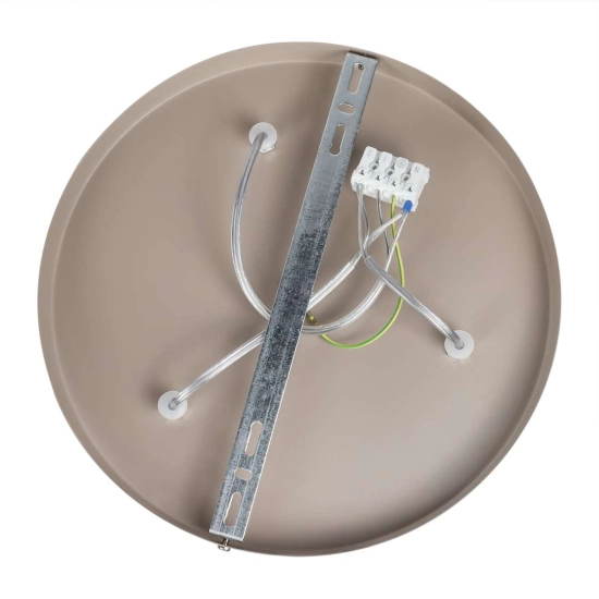 Beżowa lampa wisząca, trzy tuby zwisające z okrągłej podsufitki, GU10