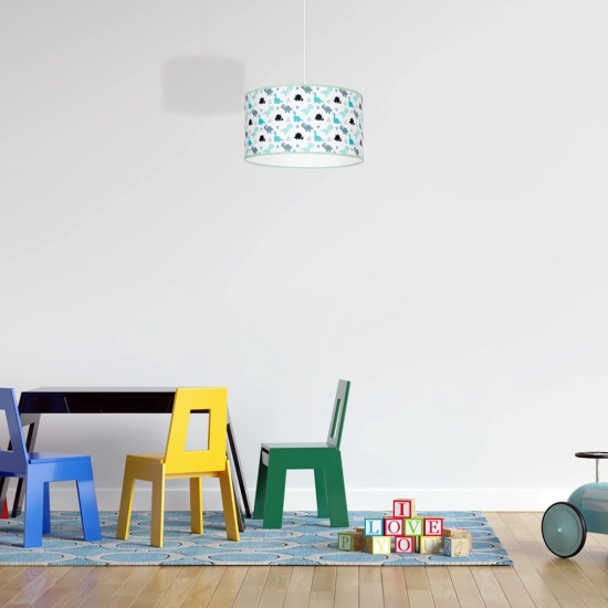 Kolorowa lampa wisząca do dziecięcego pokoju, rysunki dinozaurów DINO