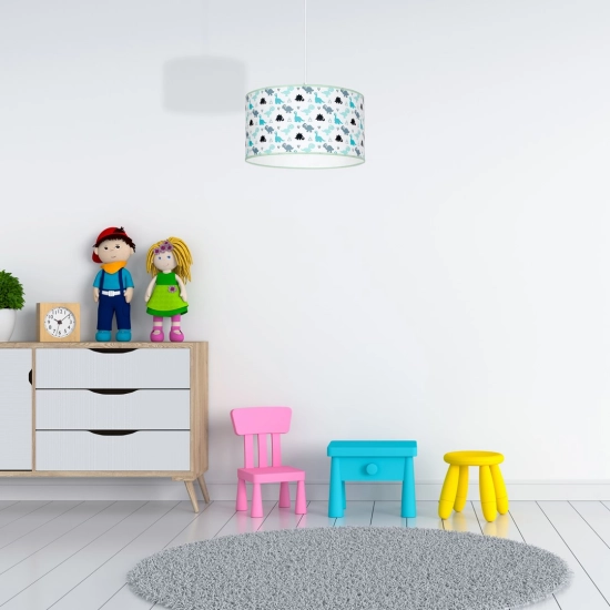 Kolorowa lampa wisząca do dziecięcego pokoju, rysunki dinozaurów DINO