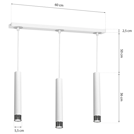 Lampa wisząca z trzema długimi tubami, idealna nad stół w jadalni DANI