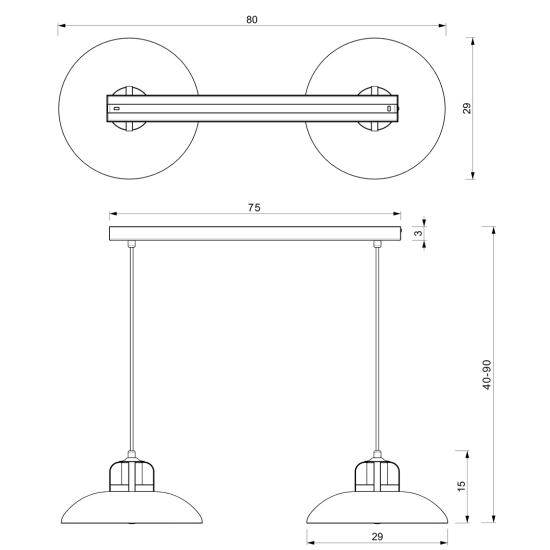 Lampa wisząca w kolorze niebieskim, dwa klosze zawieszone na listwie FELIX