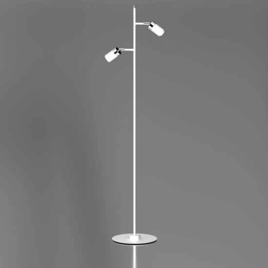 Biało-srebrna, nowoczesna lampa podłogowa z reflektorami