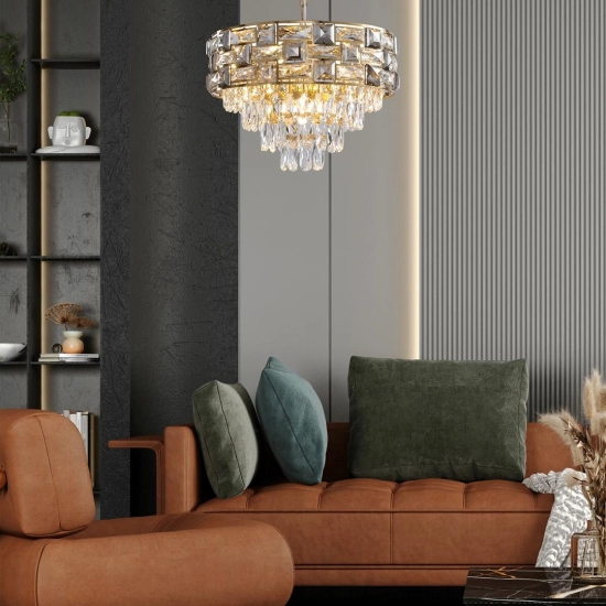 Lampa wisząca w kolorze złota, kryształowe oświetlenie glamour LUXURIA