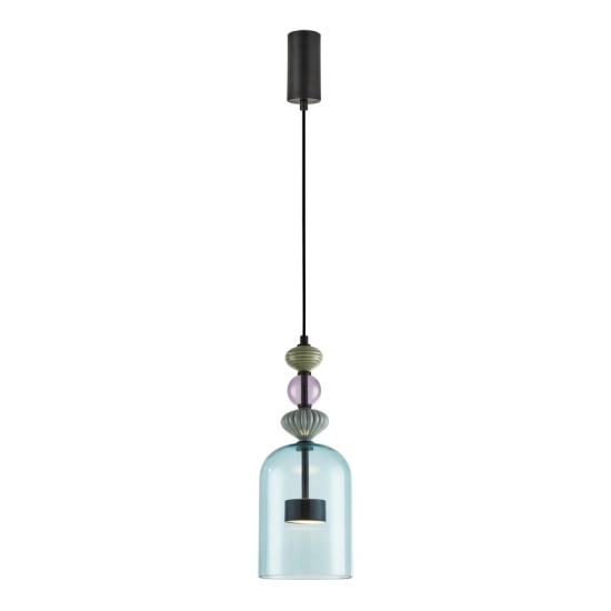 Modernistyczna, pojedyncza lampa wisząca z kolorowym kloszem