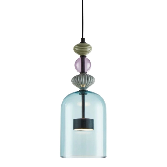 Modernistyczna, pojedyncza lampa wisząca z kolorowym kloszem
