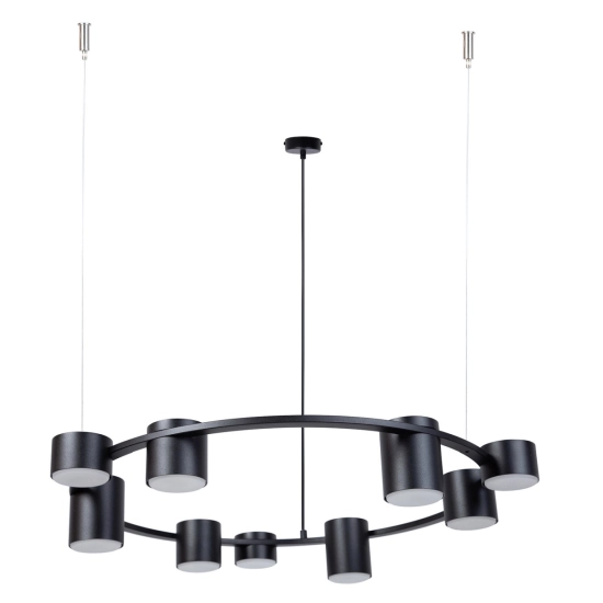 Czarna lampa wisząca, okrąg na zwisie ze spotami KODO