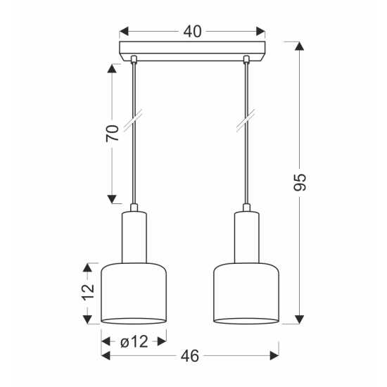 Minimalistyczna lampa wisząca, dwa zwisy ze szklanymi kloszami