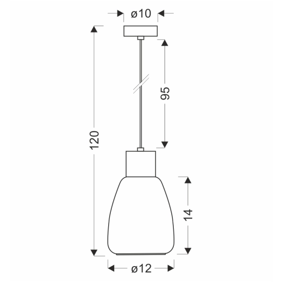 Lampa wisząca z wąskim, szklanym kloszem o dymionym odcieniu