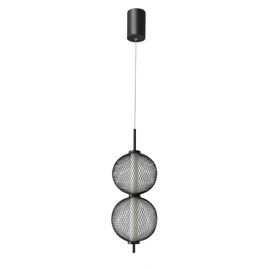 Lampa wisząca LED w kolorze czarnym, dwie druciane kule