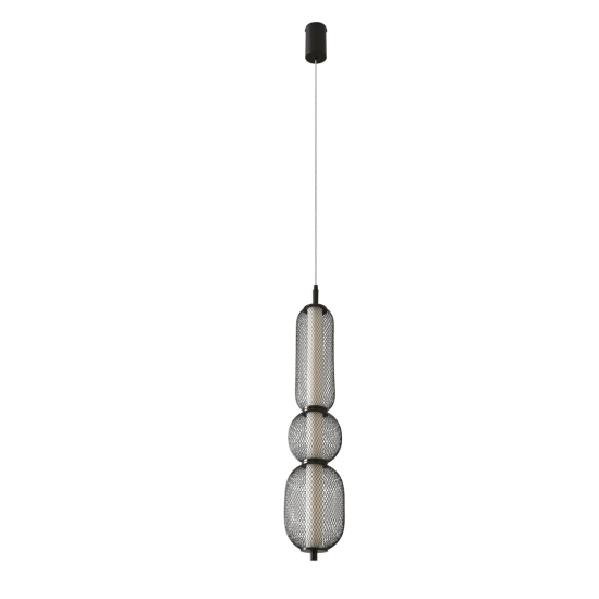 Lampa wisząca LED w kolorze czarnym, druciane elementy na zwisie