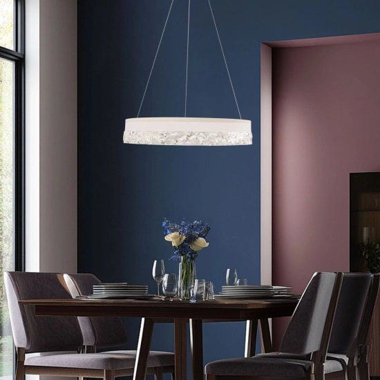 Lampa wisząca LED w kolorze białym, okrąg z imitacją kryształu