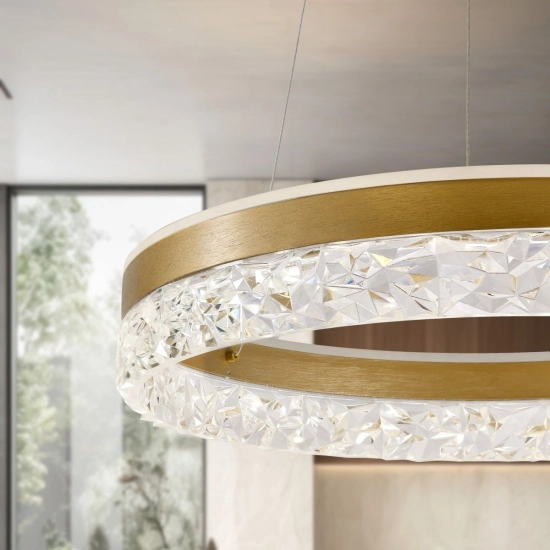 Złota lampa wisząca LED do wnętrz glamour, okrąg, kryształ