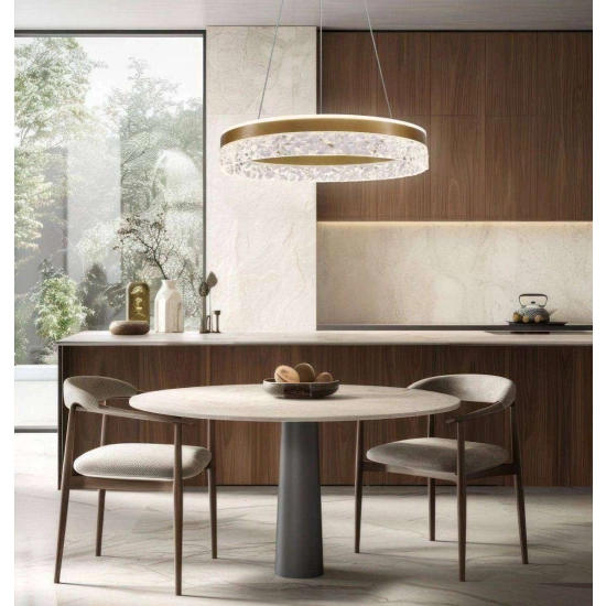 Złota lampa wisząca LED do wnętrz glamour, okrąg, kryształ