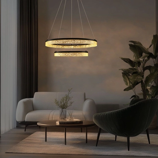 Lampa wisząca LED w kolorze czarnym, dwa okręgi