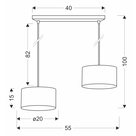 Lampa wisząca z dwoma abażurami na regulowanych zwisach