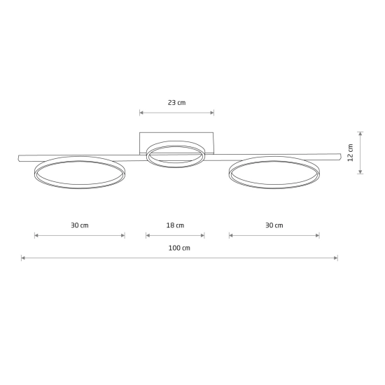 Ledowa, minimalistyczna lampa sufitowa trzy obręcze - długość 100cm 3000K