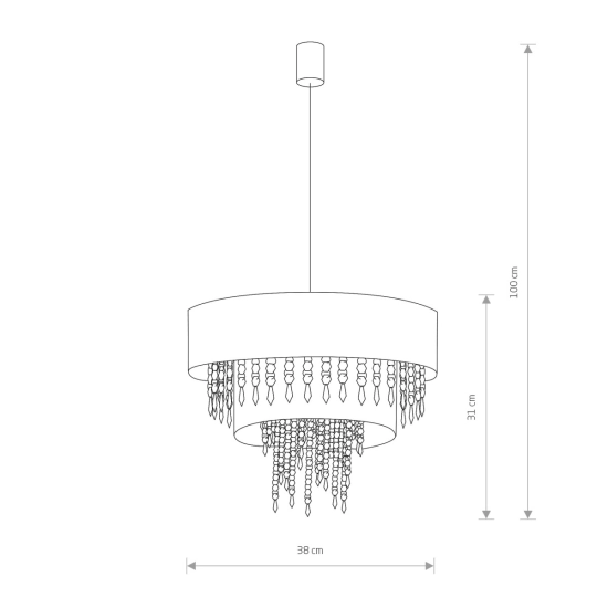 Lampa wisząca z białym abażurem i kryształkami, w stylu glamour