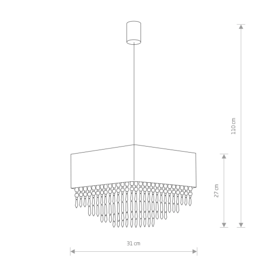 Elegancka lampa wisząca z czarnym abażurem i wiszącymi kryształkami