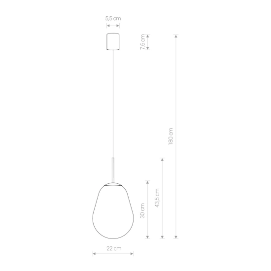 Lampa wisząca z niezwykłym, szklanym kloszem w kształcie balonu