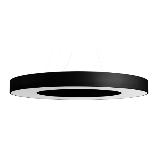 Czarno-biała lampa wisząca w kształcie koła, regulowana wysokość