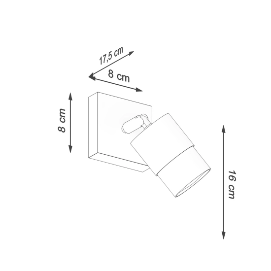 Minimalistyczny, czarny kinkiet w kształcie reflektorka na przegubie