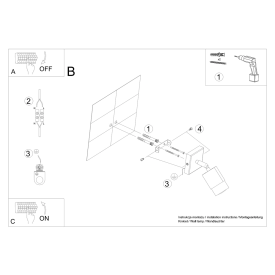 Minimalistyczny, czarny kinkiet w kształcie reflektorka na przegubie