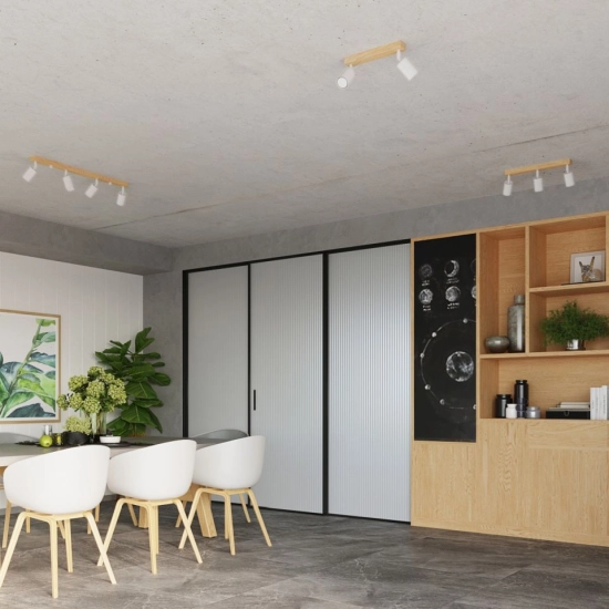 Minimalistyczny kinkiet reflektor na drewnianym mocowaniu, ruchomy przegub