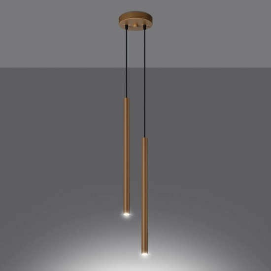 Dwupunktowa, złota lampa wisząca z minimalistycznymi tubami G9