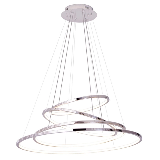 Cztery, chromowane, regulowane obręcze LED do dużego pomieszczenia