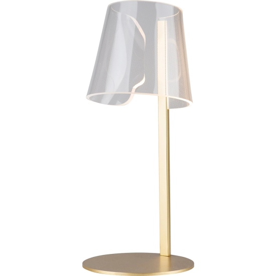 Designerska, złota lampka stołowa LED, idealna na szafkę nocną