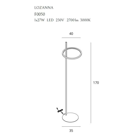 Nowoczesna, złota, prosta lampa stojąca, ledowy okrąg do salonu