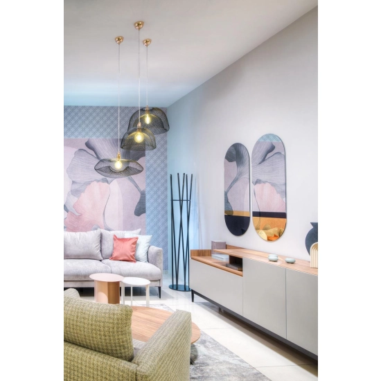 Żyrandol z nowoczesnym, drucianym, czarnym kloszem Ø46cm