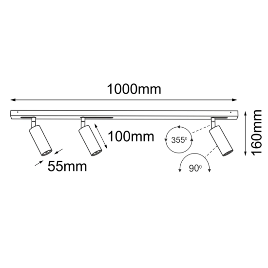 Lampa modułowa z 3 reflektorami, ruchome spoty, 100cm długości