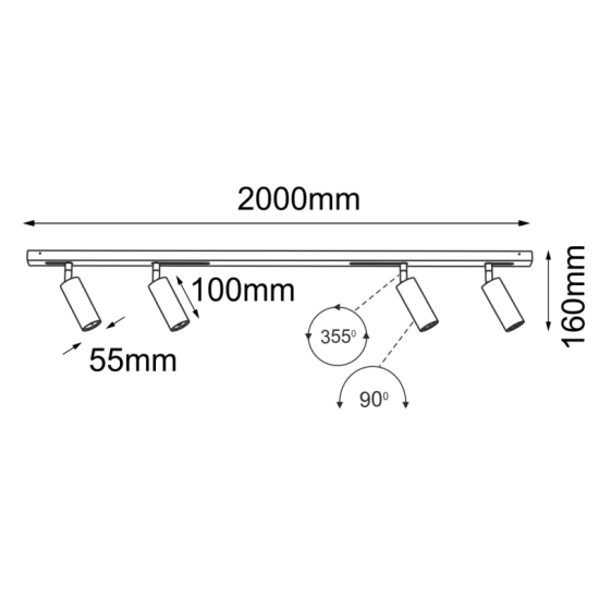 Lampa modułowa z regulowanymi tubami, listwa o długości 200cm