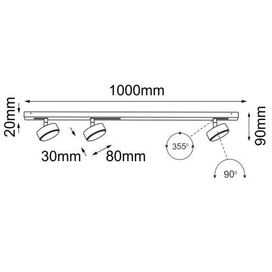 Asymetryczna listwa modułowa, 3 reflektory 100cm